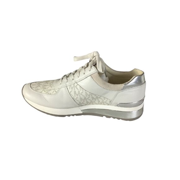 Michael Kors Womens Allie Lace Up Trainers 7M Beige & Metallic MK Monogram - Picture 16 of 16